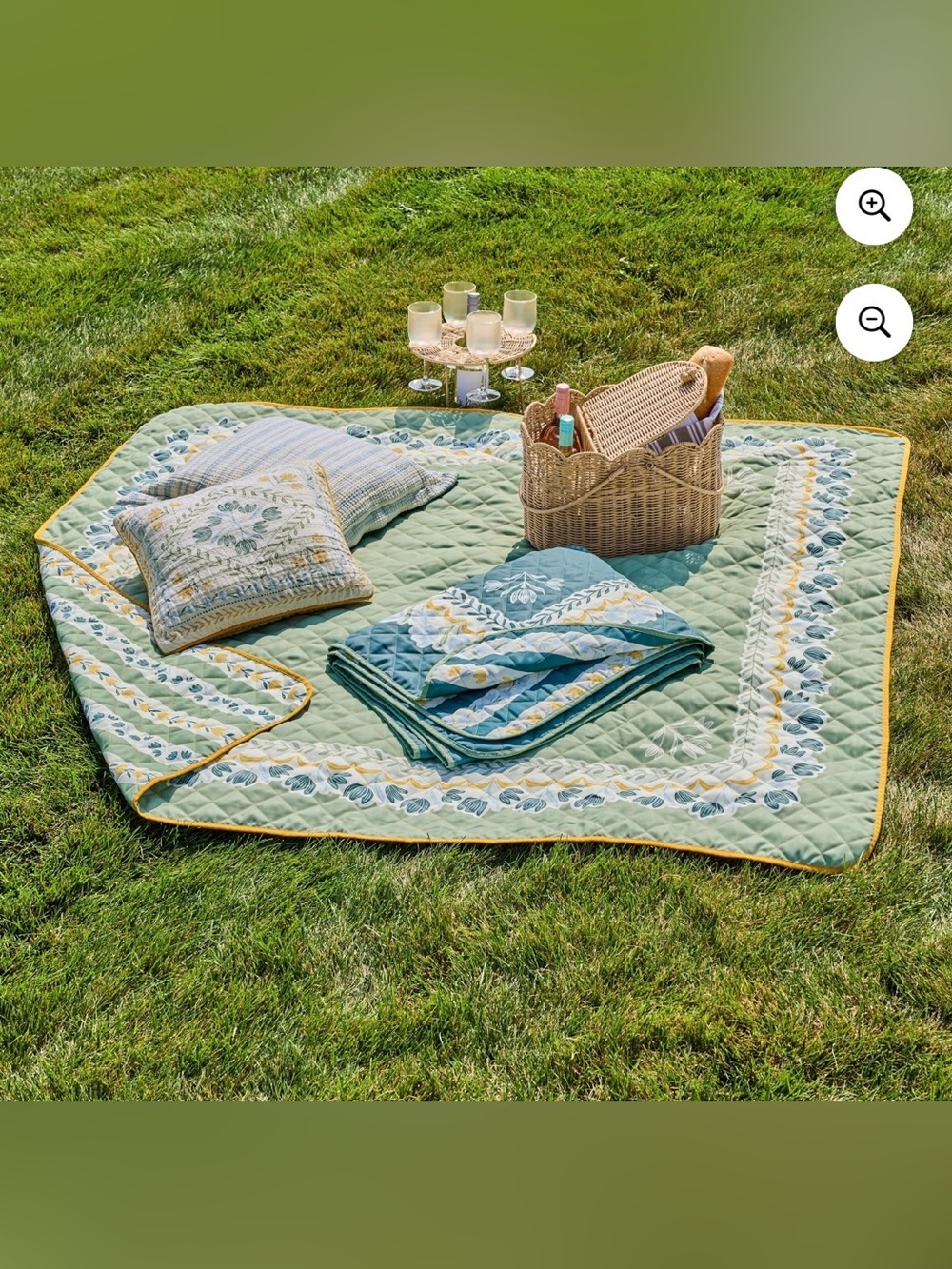 Sylvia Misty Mint Reversible Floral Outdoor Blanket 72" x 72"
